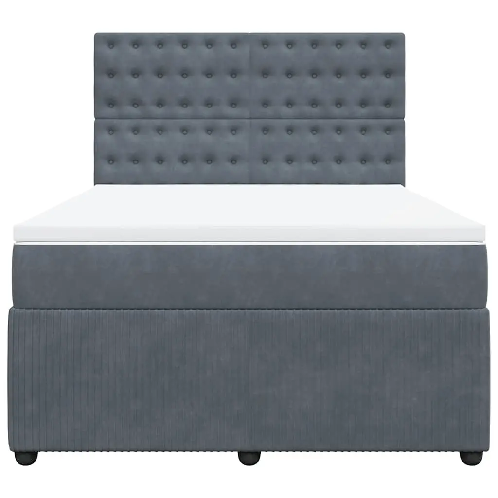 Queen Box Spring Bed with Mattress Dark Grey Velvet LED Headboard