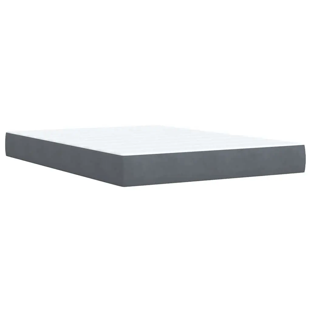 Queen Box Spring Bed with Mattress Dark Grey Velvet LED Headboard