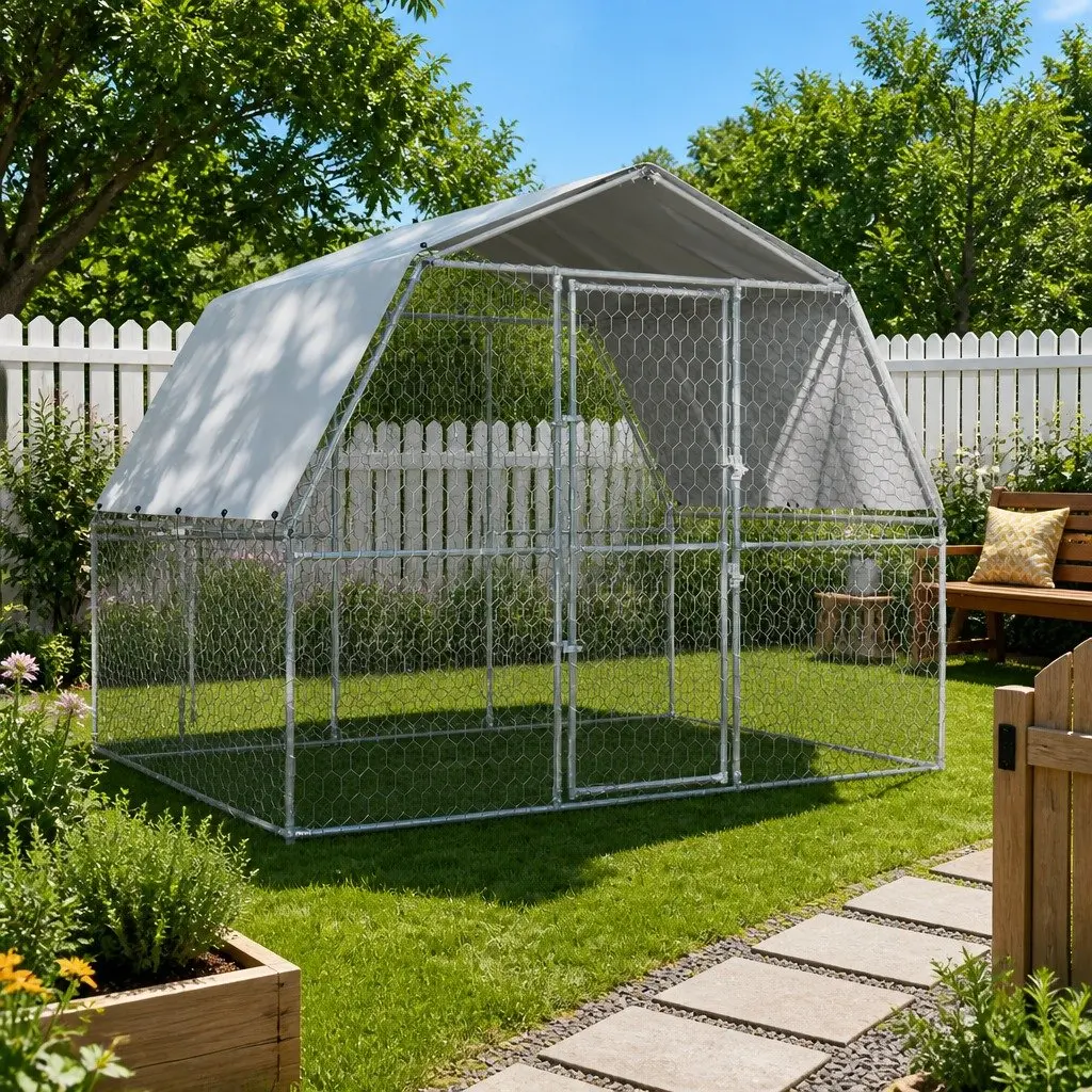 Dog Cage with Roof and Door Outdoor Kennel Galvanised Steel Mesh Pen