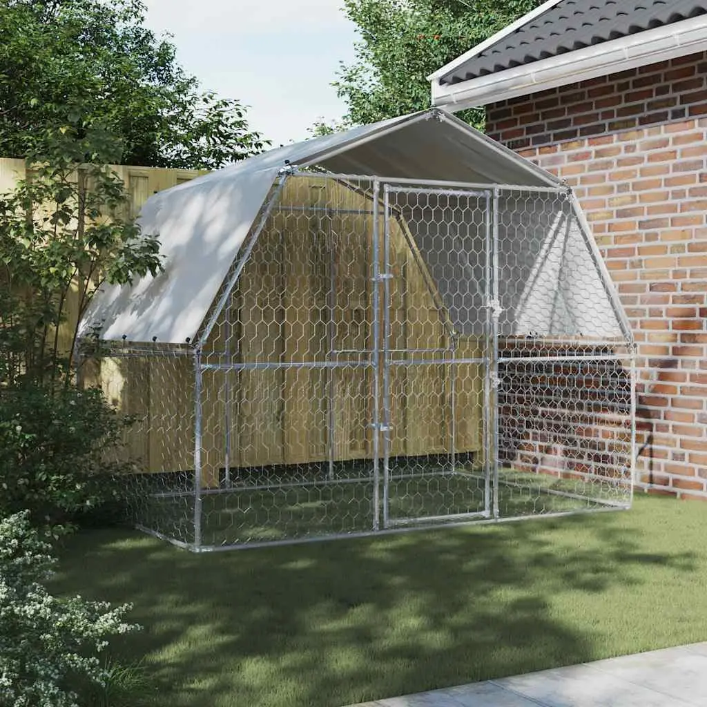 Dog Cage with Roof and Door Outdoor Kennel Galvanised Steel Mesh Pen