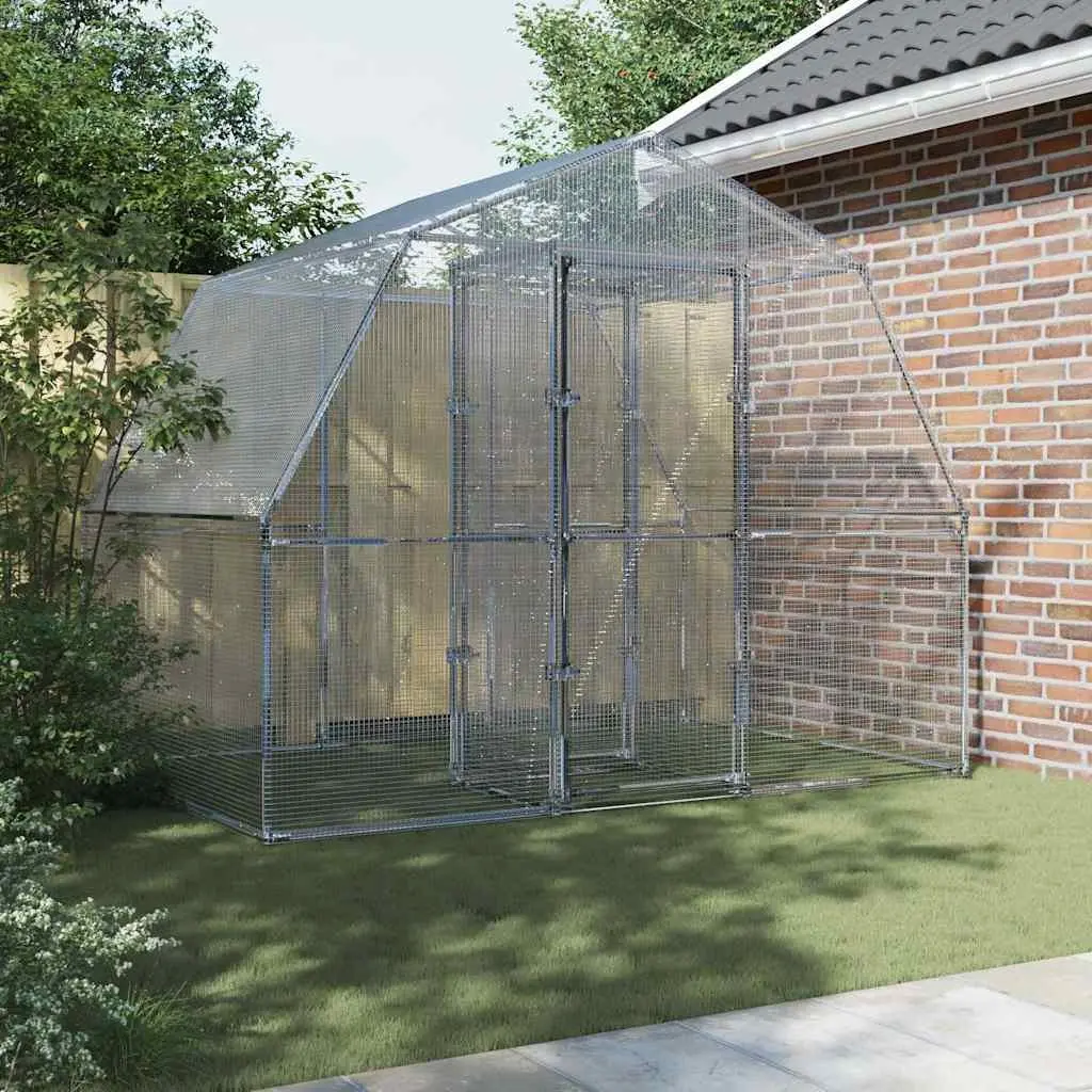Bird Cage with Door Silver Galvanised Steel Large Outdoor Indoor Aviary Mesh