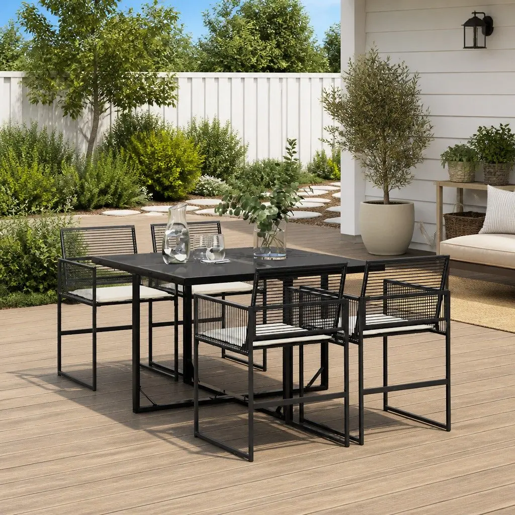 Garden Dining Set Black 5 Piece Outdoor Furniture Table Chairs with Cushions
