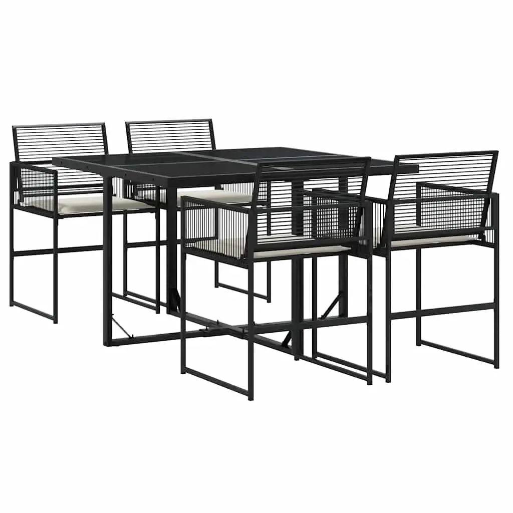 Garden Dining Set Black 5 Piece Outdoor Furniture Table Chairs with Cushions