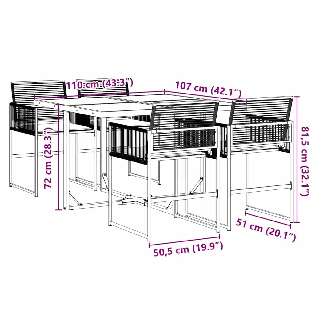 Garden Dining Set Black 5 Piece Outdoor Furniture Table Chairs with Cushions