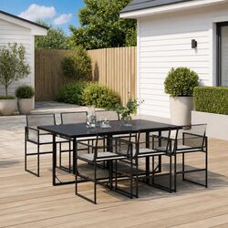 Garden Dining Set 7 Piece Black Poly Rattan Outdoor Furniture with Cushions