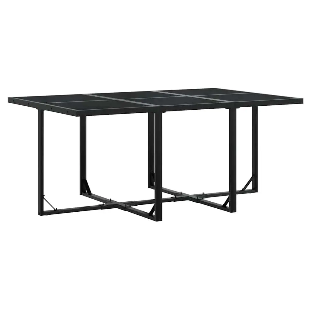 Outdoor Furniture Set 7 Piece Black Poly Rattan Dining with Cushions and Tempered Glass Tabletop