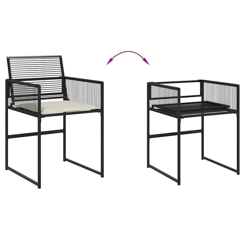 Outdoor Furniture Set 7 Piece Black Poly Rattan Dining with Cushions and Tempered Glass Tabletop