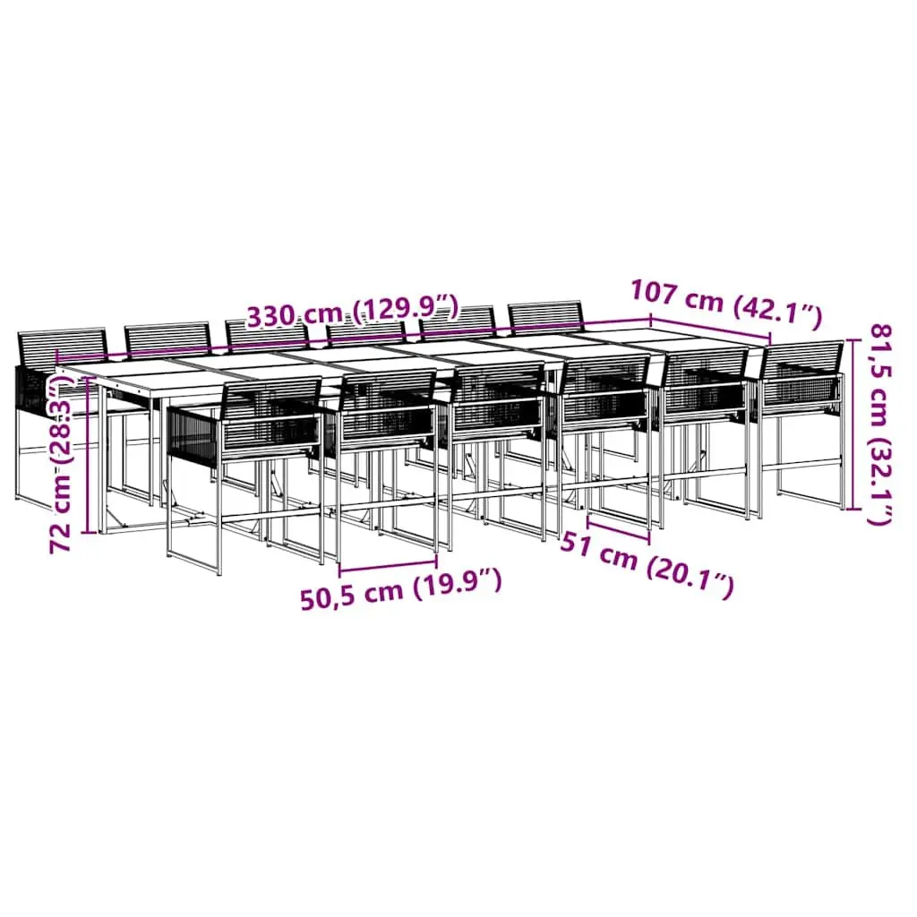 Outdoor Dining Set Black Poly Rattan 13 Piece with Glass Table