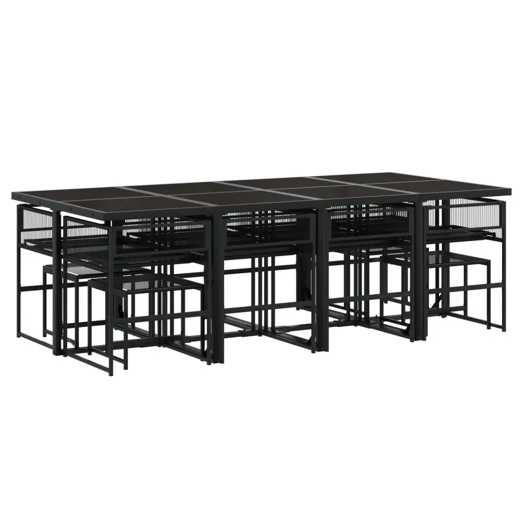 Outdoor Garden Dining Set 13 Piece Black PE Rattan Table with Cushions