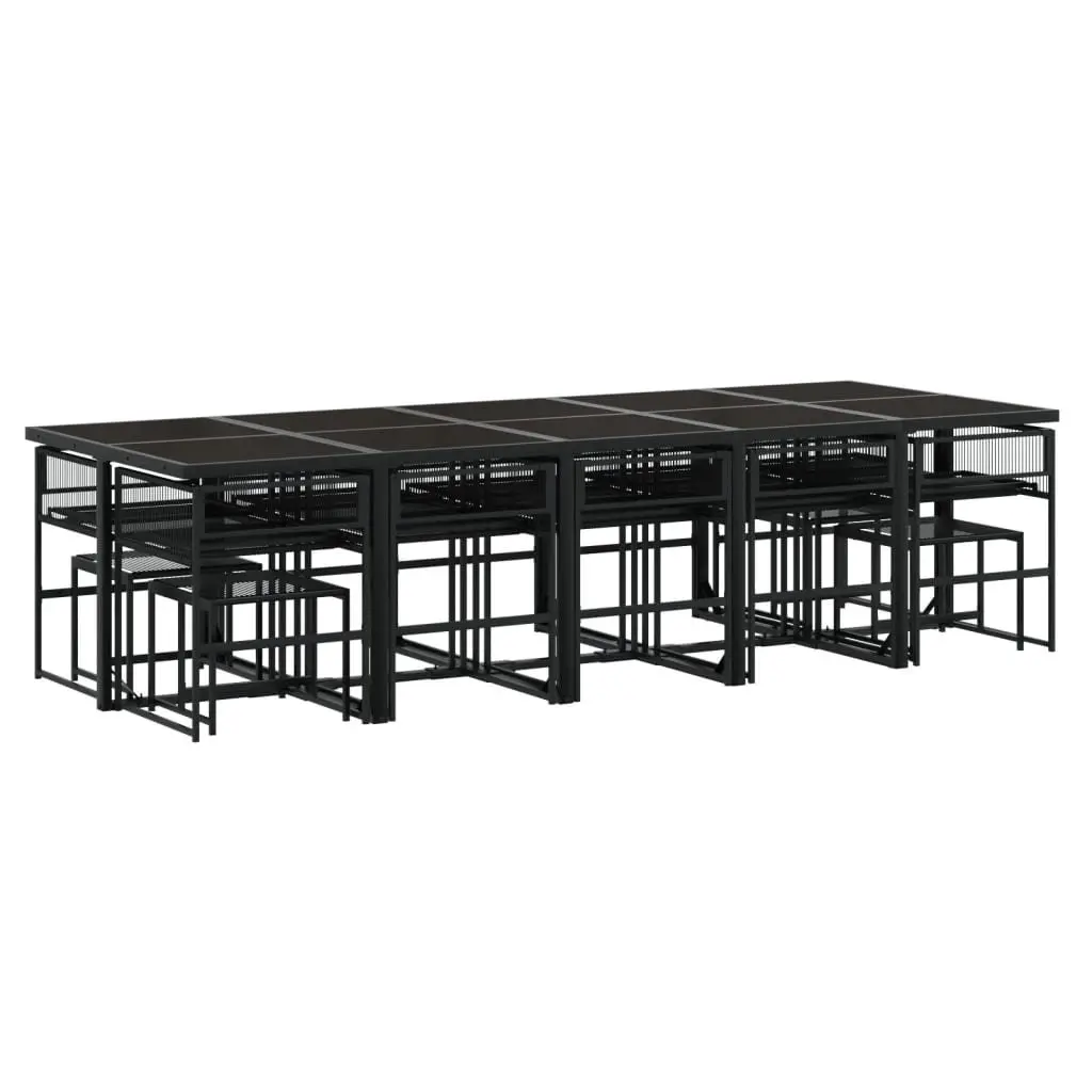 Outdoor Garden Dining Set Black Poly Rattan 15 Piece