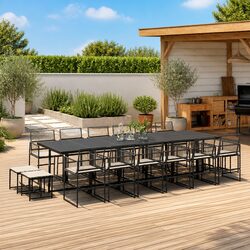 Garden Dining Set 17 Piece Outdoor Furniture Black Poly Rattan Chairs Table