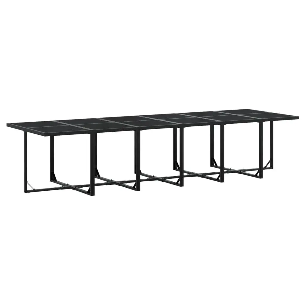 Garden Dining Set Black Poly Rattan 17 Piece Outdoor Furniture with Tempered Glass Top and Padded Cushions