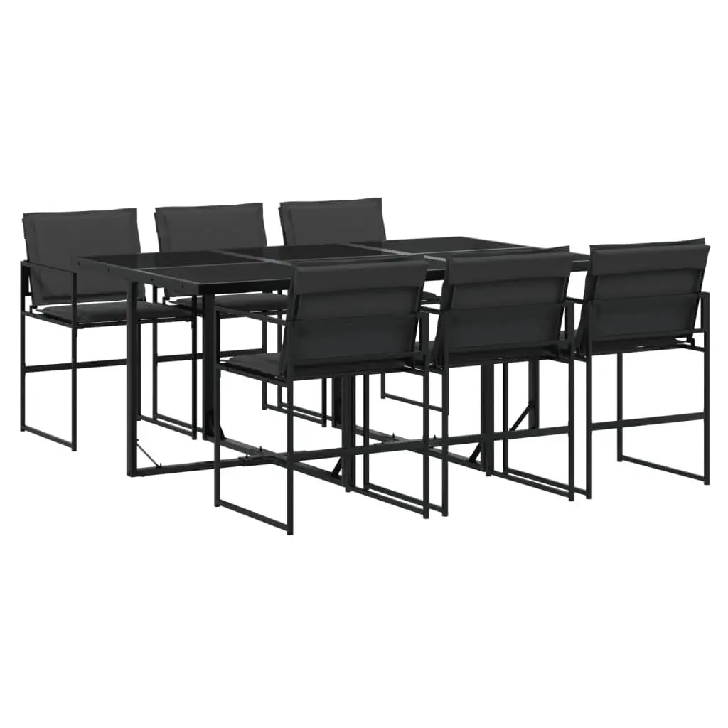 7 Piece Outdoor Dining Set Black Textilene Chairs Tempered Glass Table