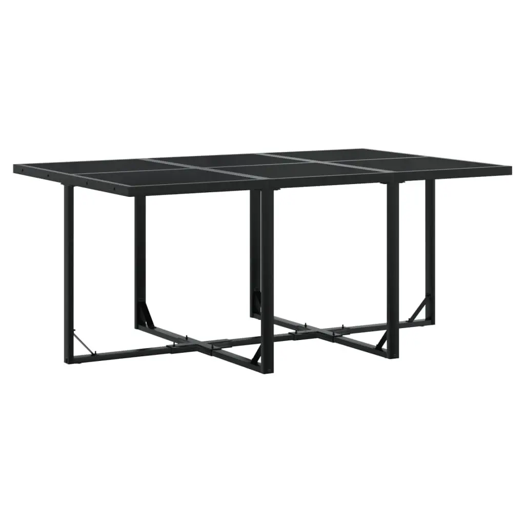 7 Piece Outdoor Dining Set Black Textilene Chairs Tempered Glass Table