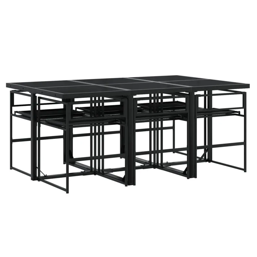 7 Piece Outdoor Dining Set Black Textilene Chairs Tempered Glass Table