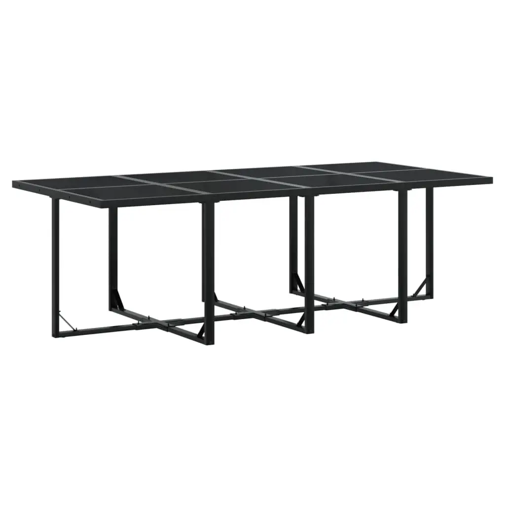 9 Piece Outdoor Dining Set Folding Chairs with Cushions Black Textilene Glass Top