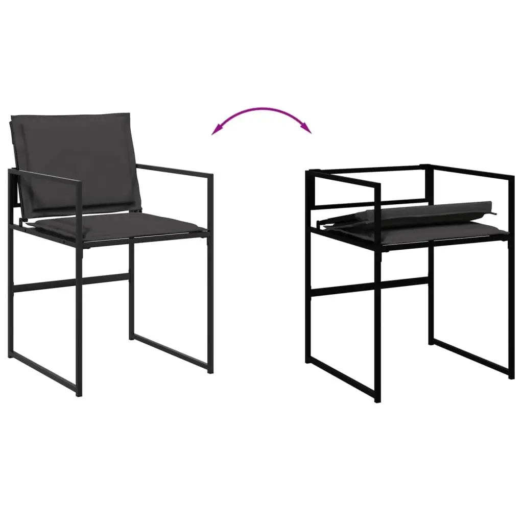 9 Piece Outdoor Dining Set Folding Chairs with Cushions Black Textilene Glass Top
