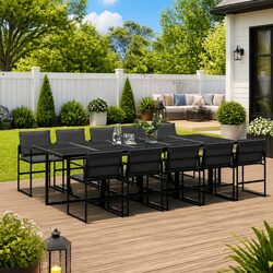 Garden Dining Set 11 Piece Outdoor Furniture Black Textilene Chairs Table