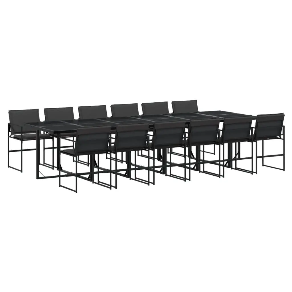 Outdoor Dining Set 13 Piece Patio Furniture Textilene Chairs Tempered Glass Table Black