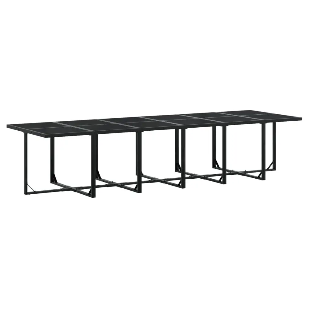 Outdoor Dining Set 13 Piece Patio Furniture Textilene Chairs Tempered Glass Table Black