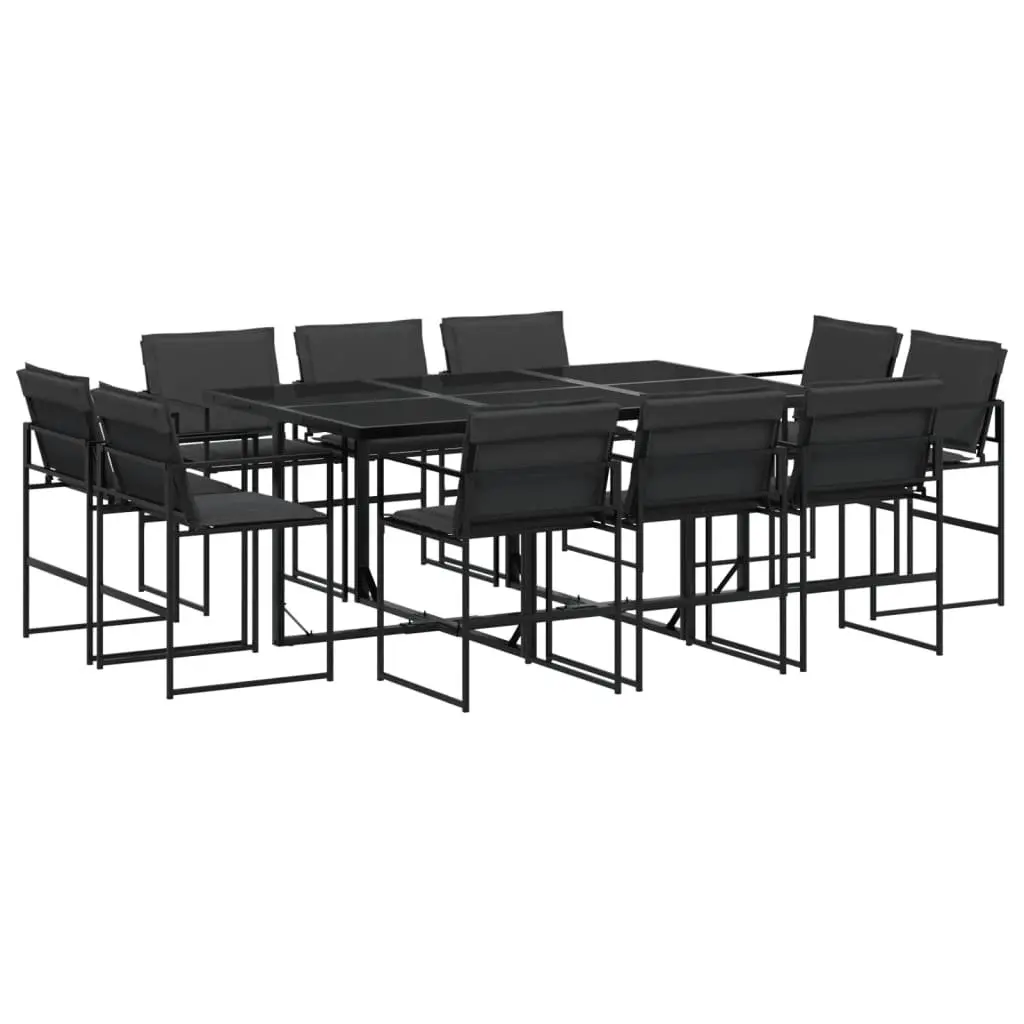 Garden Dining Set 11 Piece Outdoor Patio Furniture Black Textilene Chairs Table