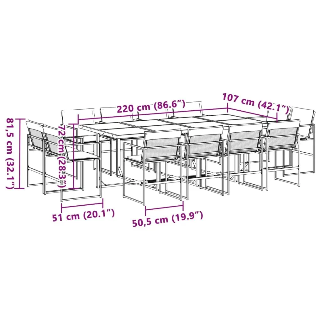 Outdoor Dining Set 13 Piece Black Textilene Chairs with Tempered Glass Table for Garden and Patio