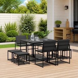 Garden Dining Set 9 Piece Outdoor Furniture Black Textilene Chairs Table Patio
