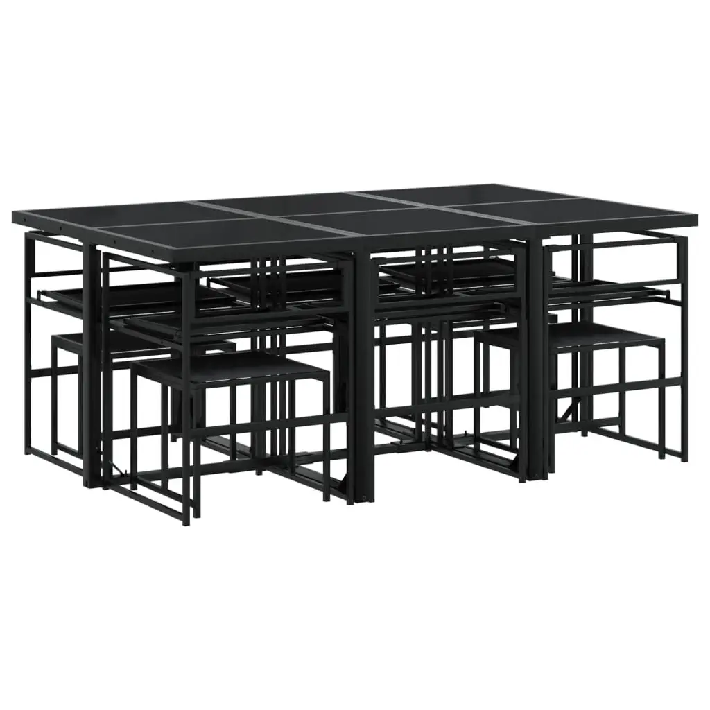 Garden Dining Set 11 Piece Outdoor Furniture Black Textilene Chairs Tempered Glass Table
