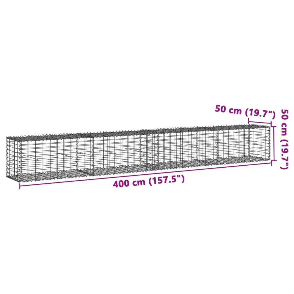 Gabion Basket with Cover 400x50x50 cm Galvanised Iron Wire Garden Retaining Wall