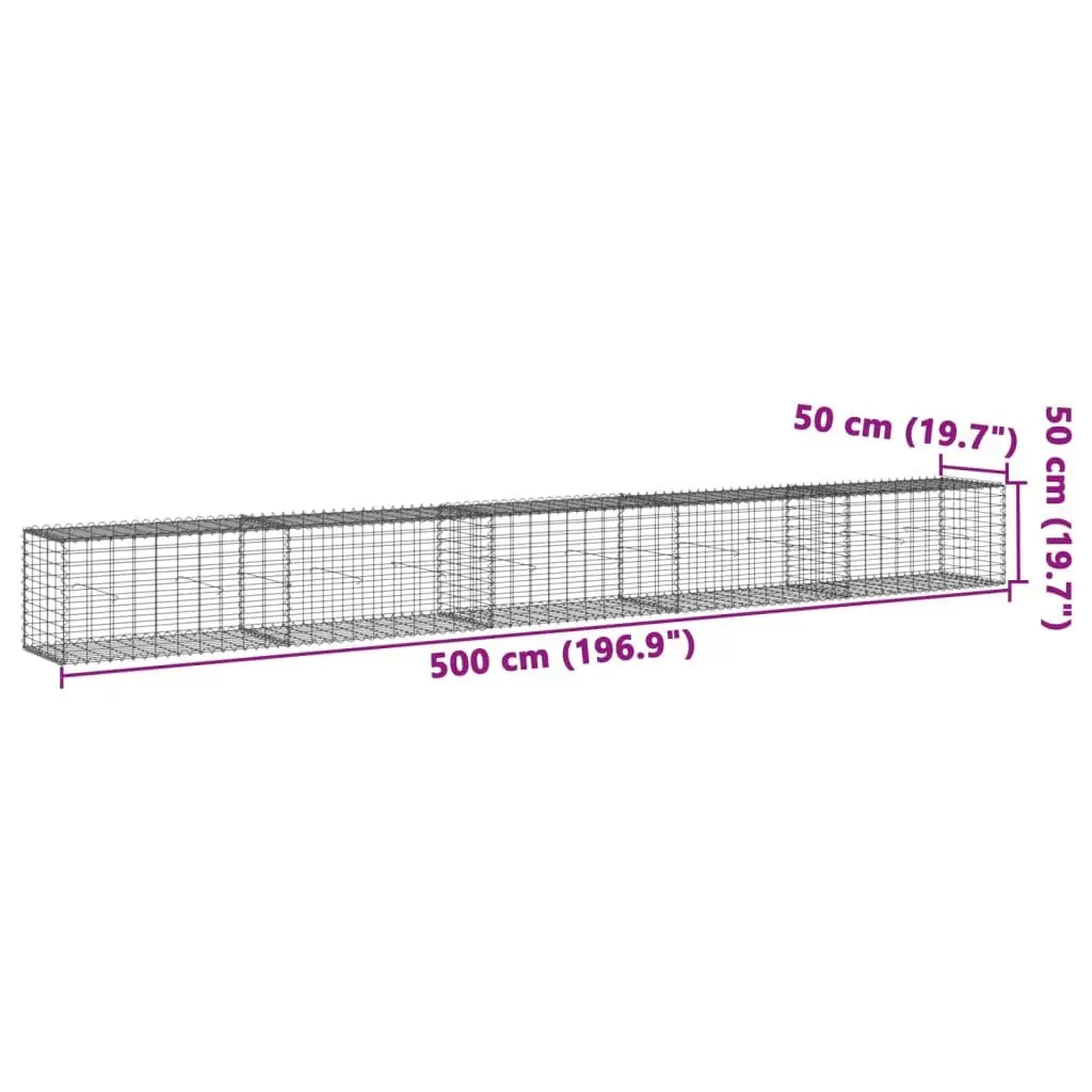 Gabion Basket with Cover Galvanised Iron Wire 500x50x50 cm Garden Landscaping Outdoor
