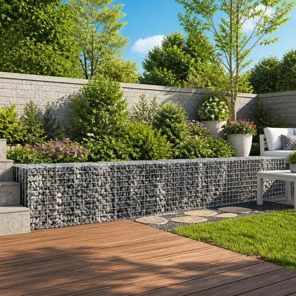 Gabion Basket with Cover Galvanised Iron Wire 1000x50x50 cm Garden Retaining Wall Landscaping Cage