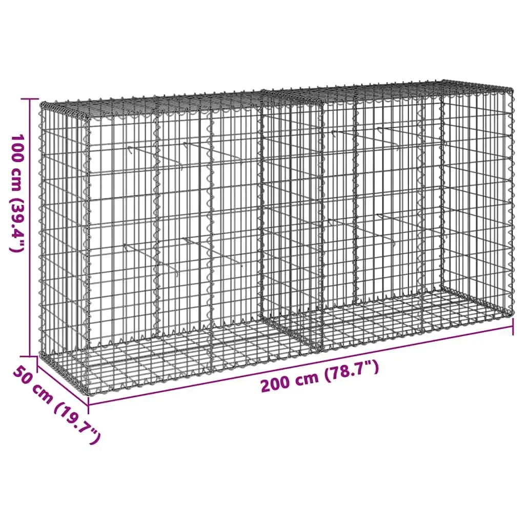 Gabion Basket with Cover Galvanised Iron Wire 200x50x100 cm