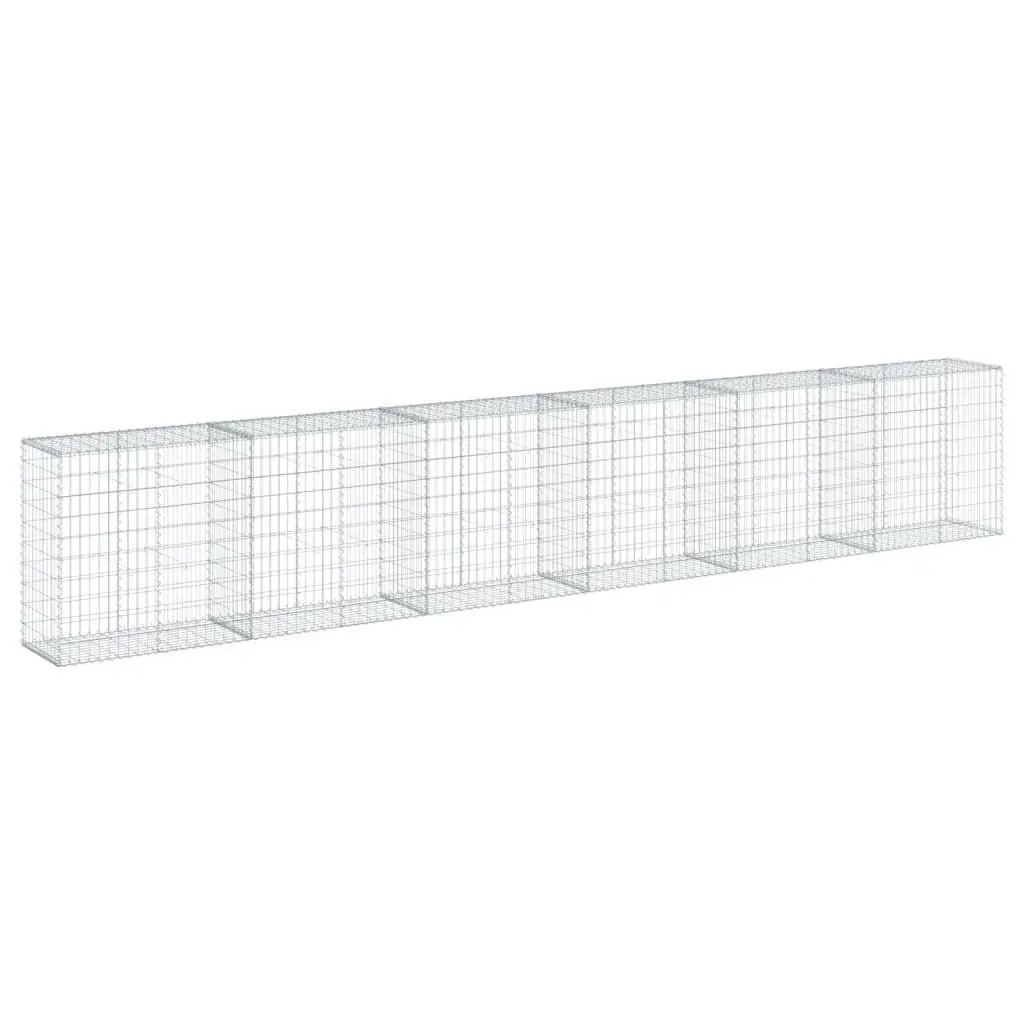 Gabion Basket with Cover Galvanised Iron Wire 600x50x100 cm Silver for Garden Retaining Wall