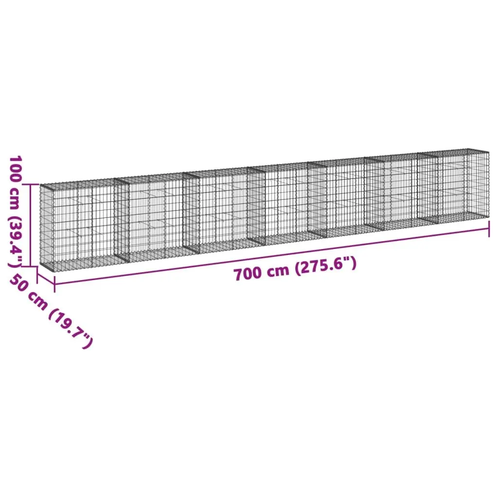 Gabion Basket with Cover 700x50x100 cm Wire Cage Garden Retaining Wall