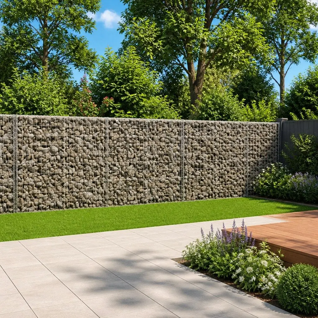 Gabion Basket with Cover Galvanised Iron 900x50x100 cm Outdoor Garden Retaining Wall Decor