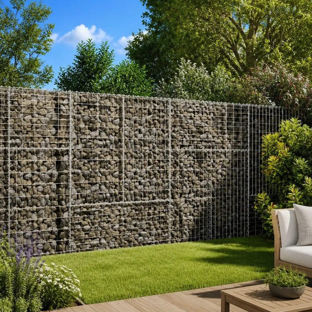 Gabion Basket Silver Metal Wire Cage with Cover 200x50x150 cm