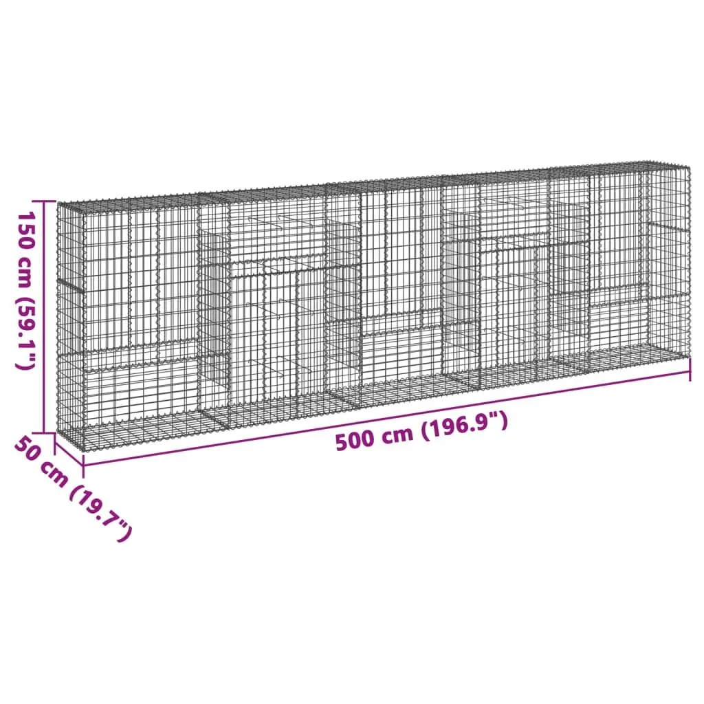 Gabion Basket with Cover Galvanised Iron Wire 500x50x150 cm Outdoor Garden Landscaping