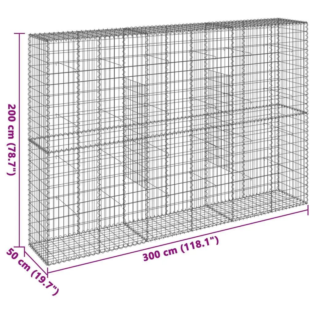 Gabion Basket with Cover Galvanised Iron 300x50x200 cm Garden Retaining Wall