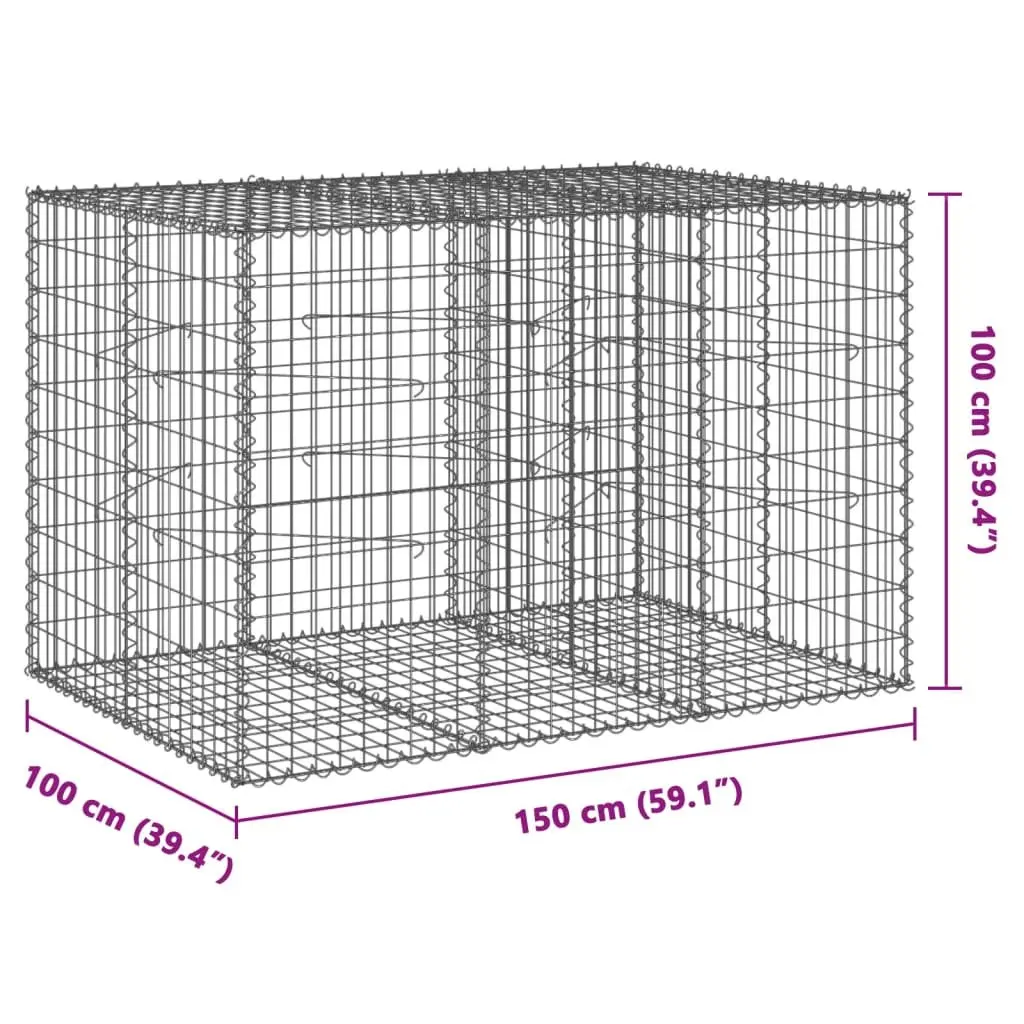 Gabion Basket with Cover 150x100x100 cm Outdoor Garden Retaining Wall Decor