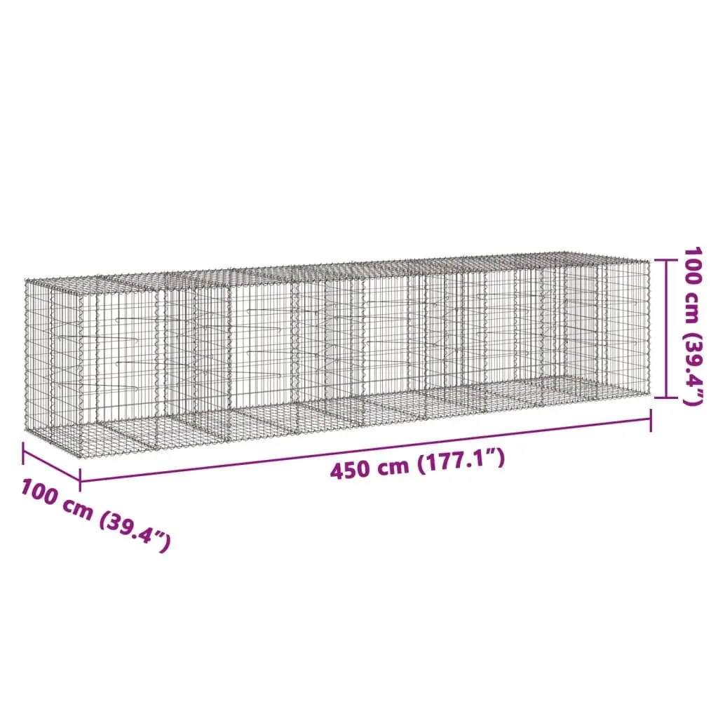 Gabion Basket with Cover 450x100x100 cm Garden Retaining Wall Landscaping
