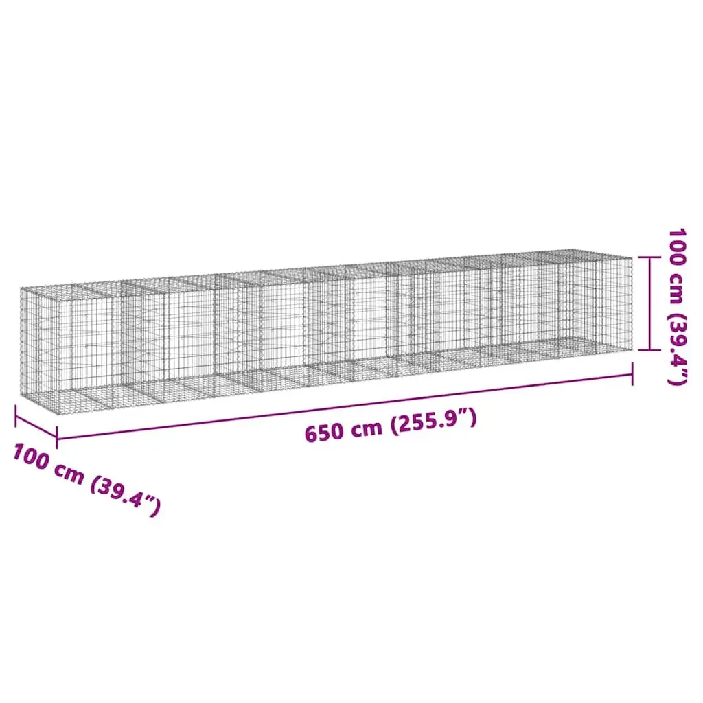 Gabion Basket with Cover Galvanised Iron Wire 650x100x100 cm Outdoor Garden Landscaping