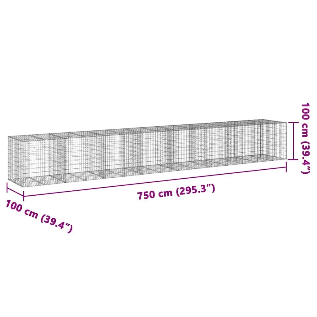 Gabion Basket with Cover Galvanised Iron Wire 750x100x100 cm