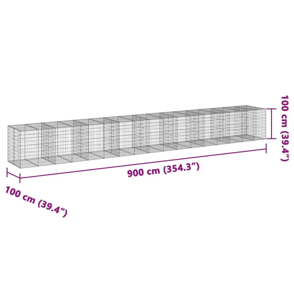 Gabion Basket Galvanised Iron Wire with Cover 900x100x100 cm