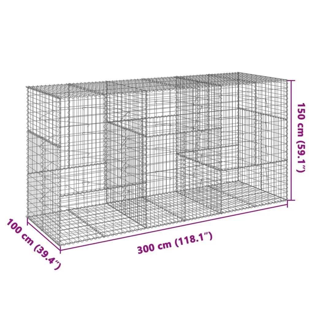 Gabion Basket Galvanised Iron Wire with Cover 300x100x150 cm Outdoor Garden