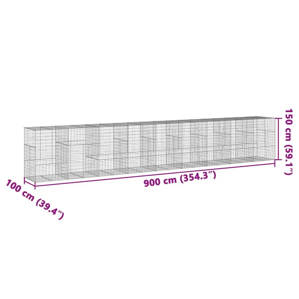 Gabion Basket Galvanised Iron with Cover 900x100x150 cm for Garden Landscaping