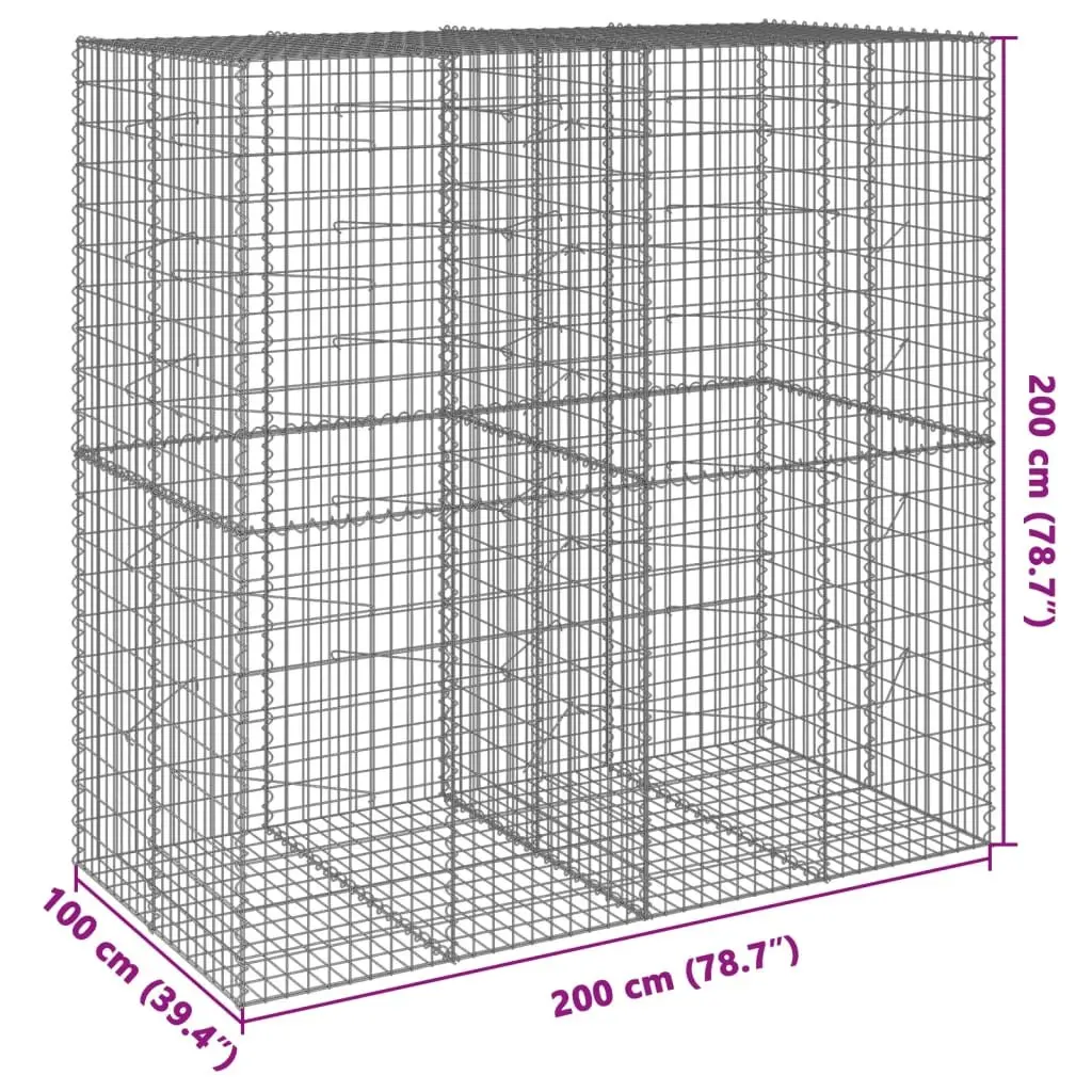Gabion Basket with Cover 200x100x200 cm Outdoor Garden Retaining Wall Decor