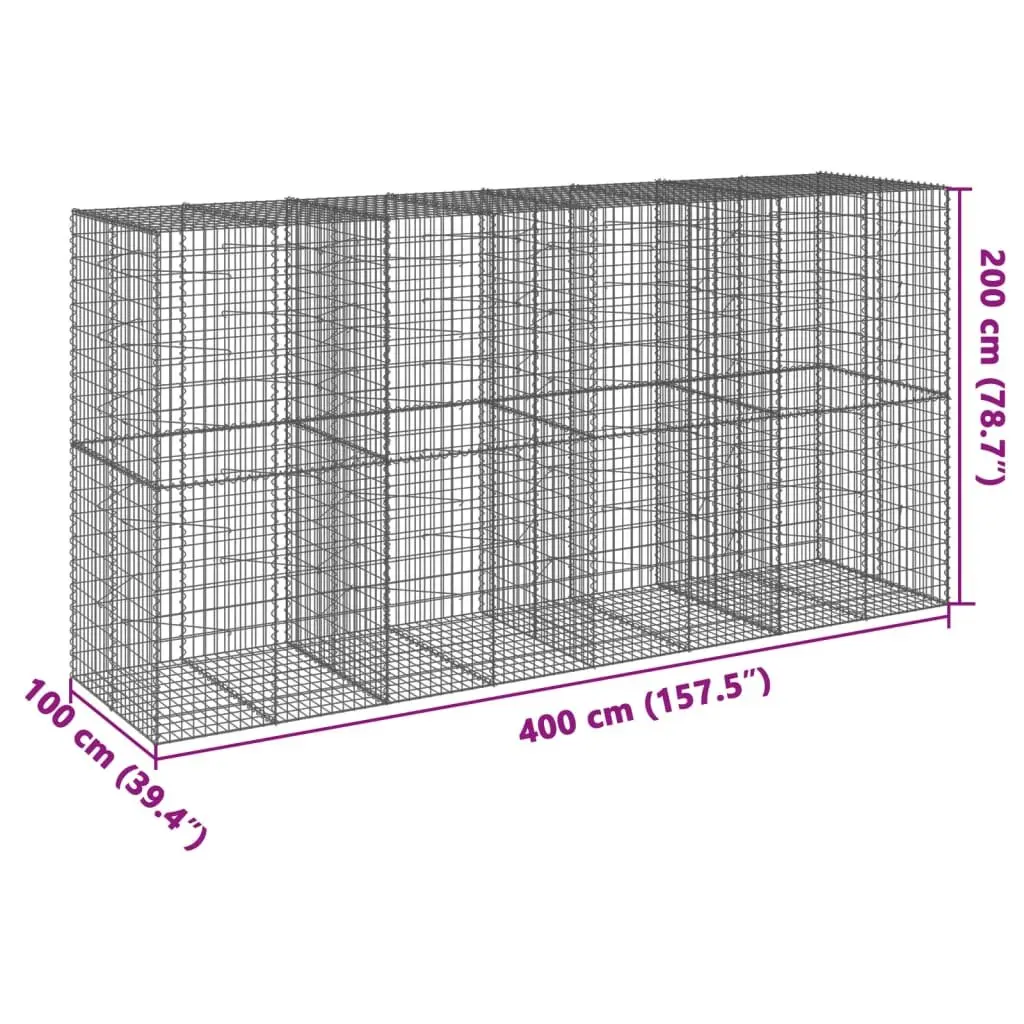 Gabion Basket with Cover Galvanised Iron Wire 400x100x200 cm Garden Retaining Wall Outdoor