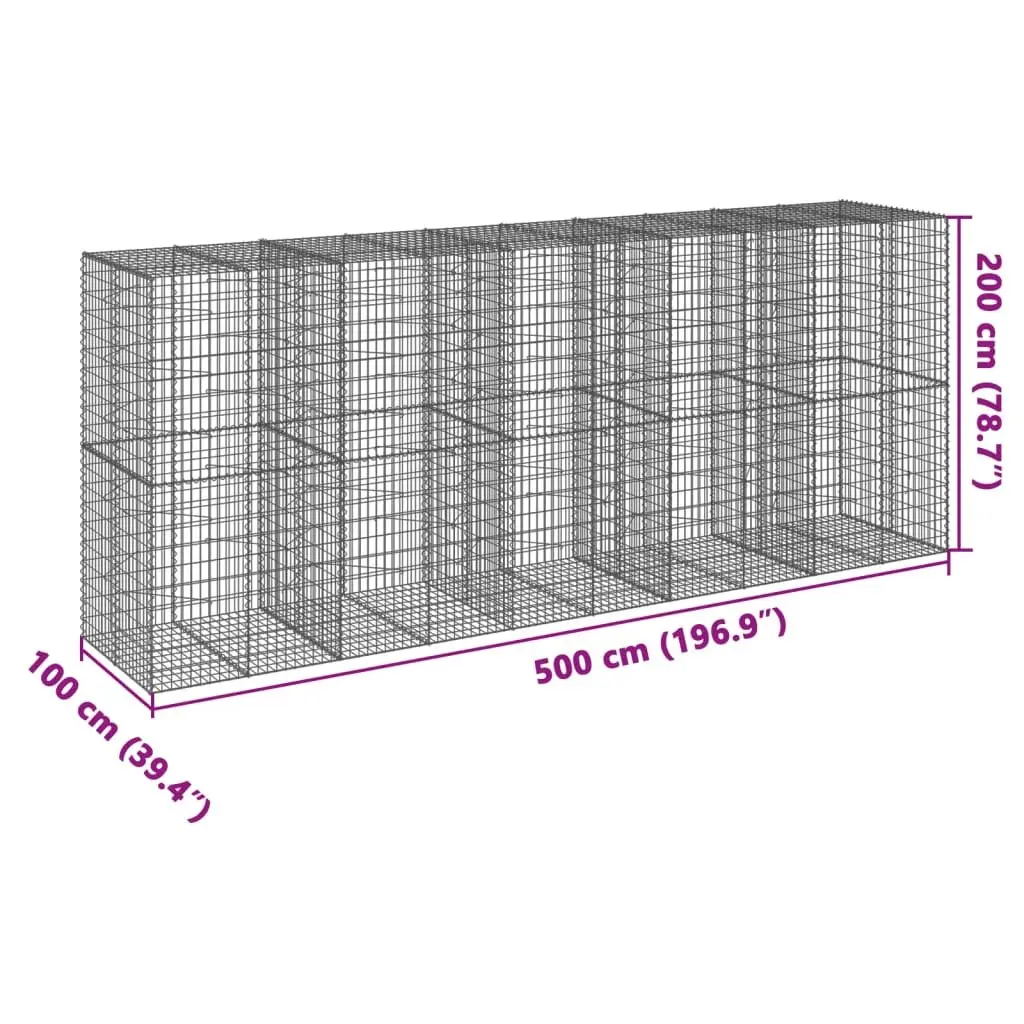 Gabion Basket with Cover Galvanised Iron Wire 500x100x200 cm Outdoor Landscaping Retaining Wall