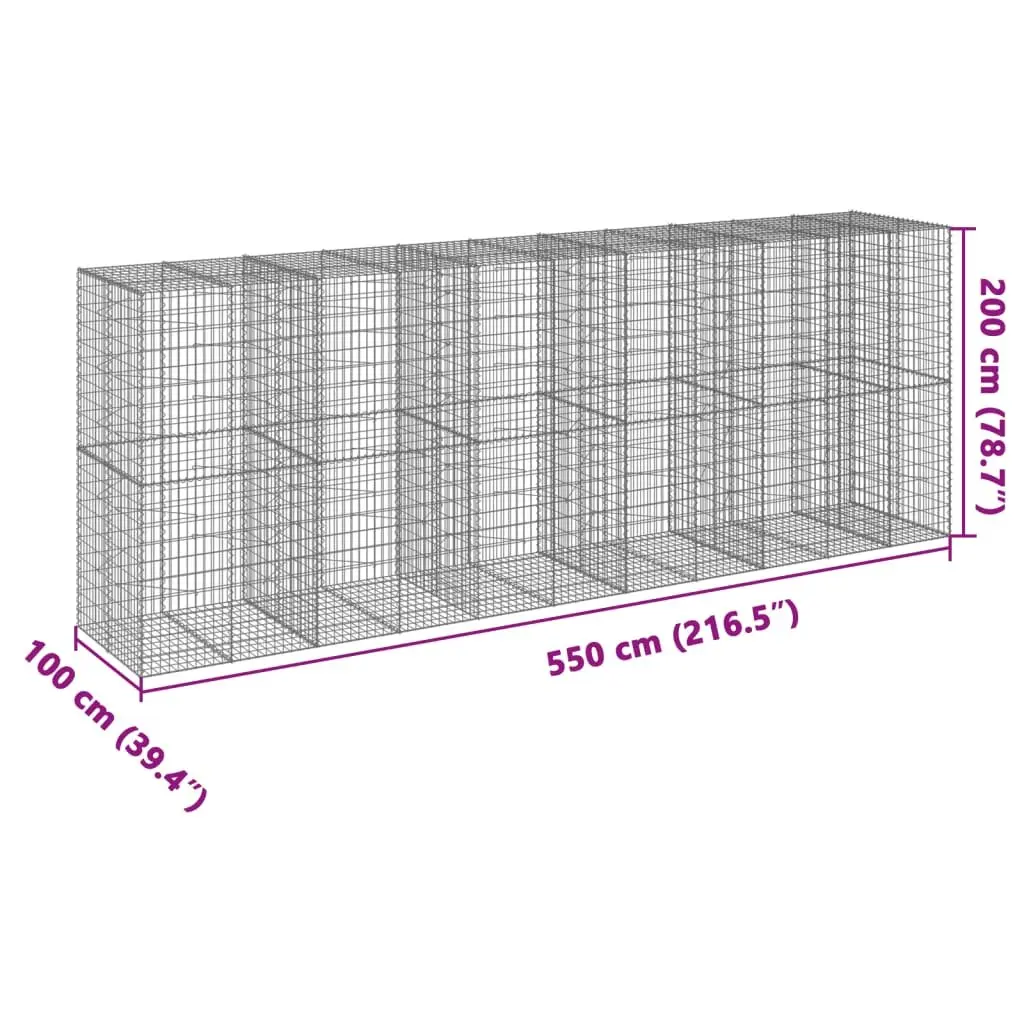Gabion Basket Galvanised Iron Wire with Cover 550x100x200 cm for Garden Retaining
