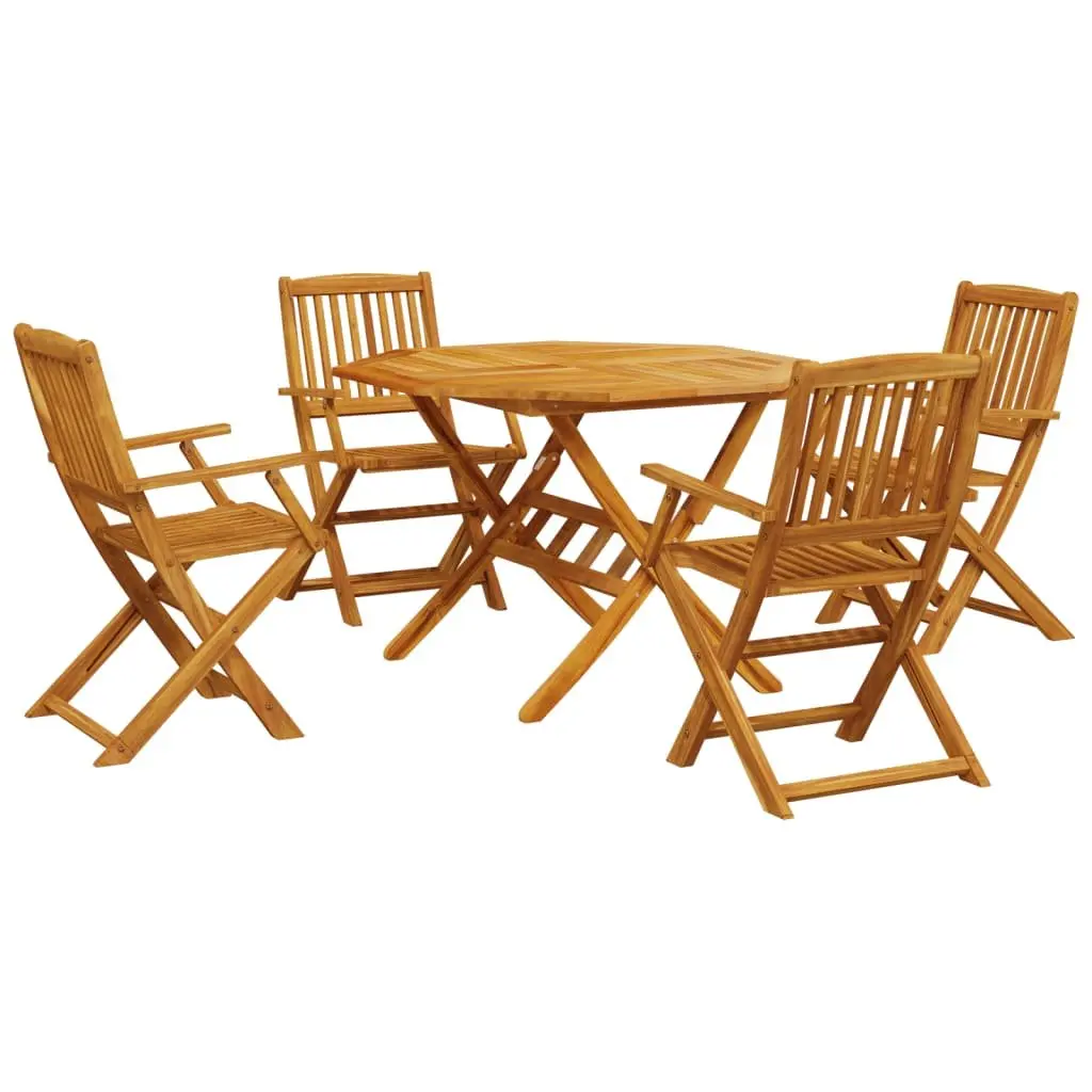 5 Piece Folding Garden Dining Set Solid Wood Acacia Brown Outdoor Furniture